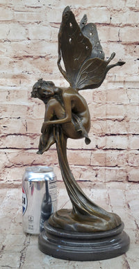 Sleeping Winged Fairy Angel Nymph Bronze Sculpture 15.5" x 6"