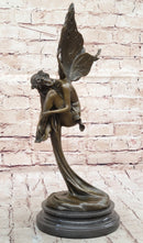 Sleeping Winged Fairy Angel Nymph Bronze Sculpture 15.5" x 6"