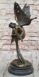 Sleeping Winged Fairy Angel Nymph Bronze Sculpture 15.5" x 6"
