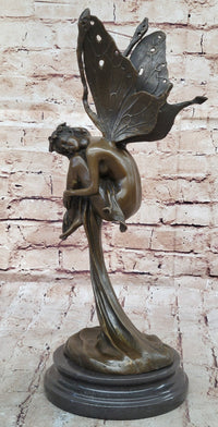 Sleeping Winged Fairy Angel Nymph Bronze Sculpture 15.5" x 6"