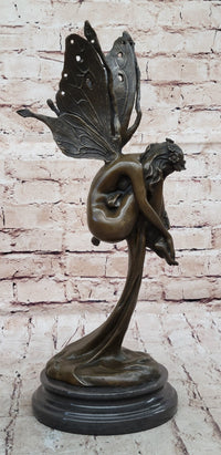 Sleeping Winged Fairy Angel Nymph Bronze Sculpture 15.5" x 6"