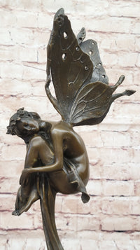 Sleeping Winged Fairy Angel Nymph Bronze Sculpture 15.5" x 6"