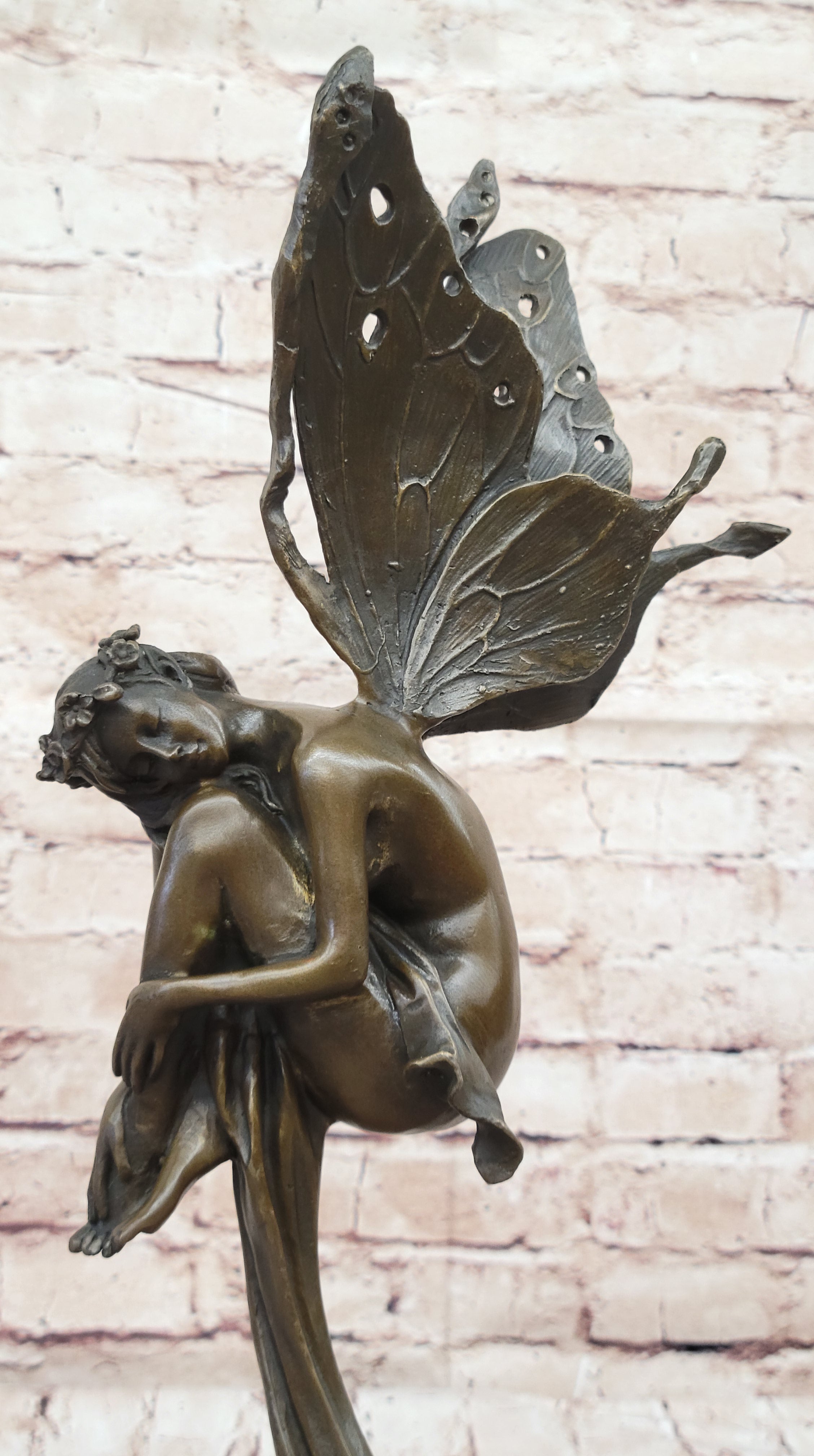 Sleeping Winged Fairy Angel Nymph Bronze Sculpture 15.5" x 6"