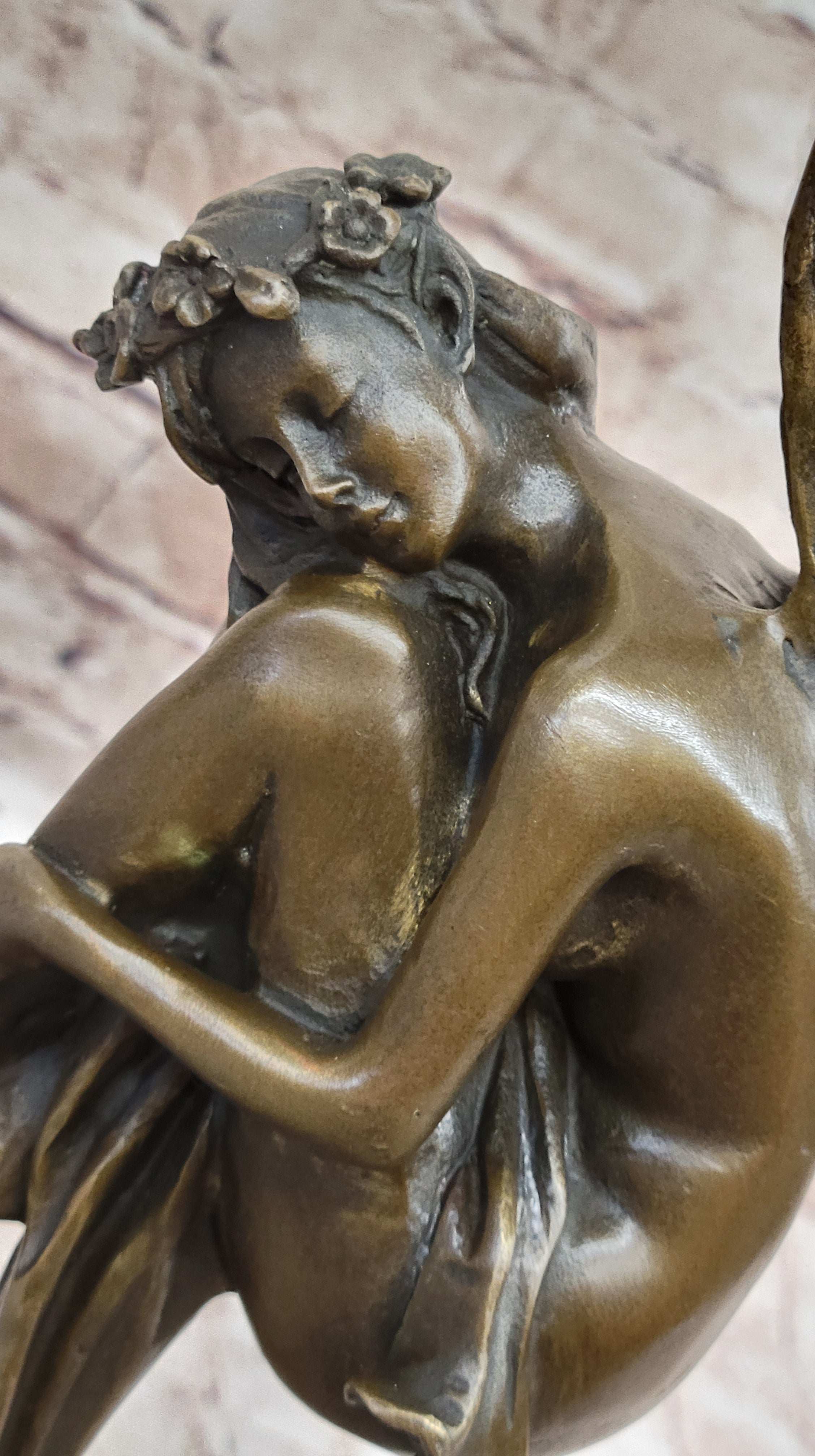 Sleeping Winged Fairy Angel Nymph Bronze Sculpture 15.5" x 6"