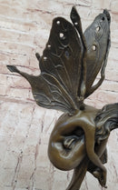 Sleeping Winged Fairy Angel Nymph Bronze Sculpture 15.5" x 6"