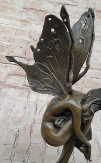 Sleeping Winged Fairy Angel Nymph Bronze Sculpture 15.5" x 6"