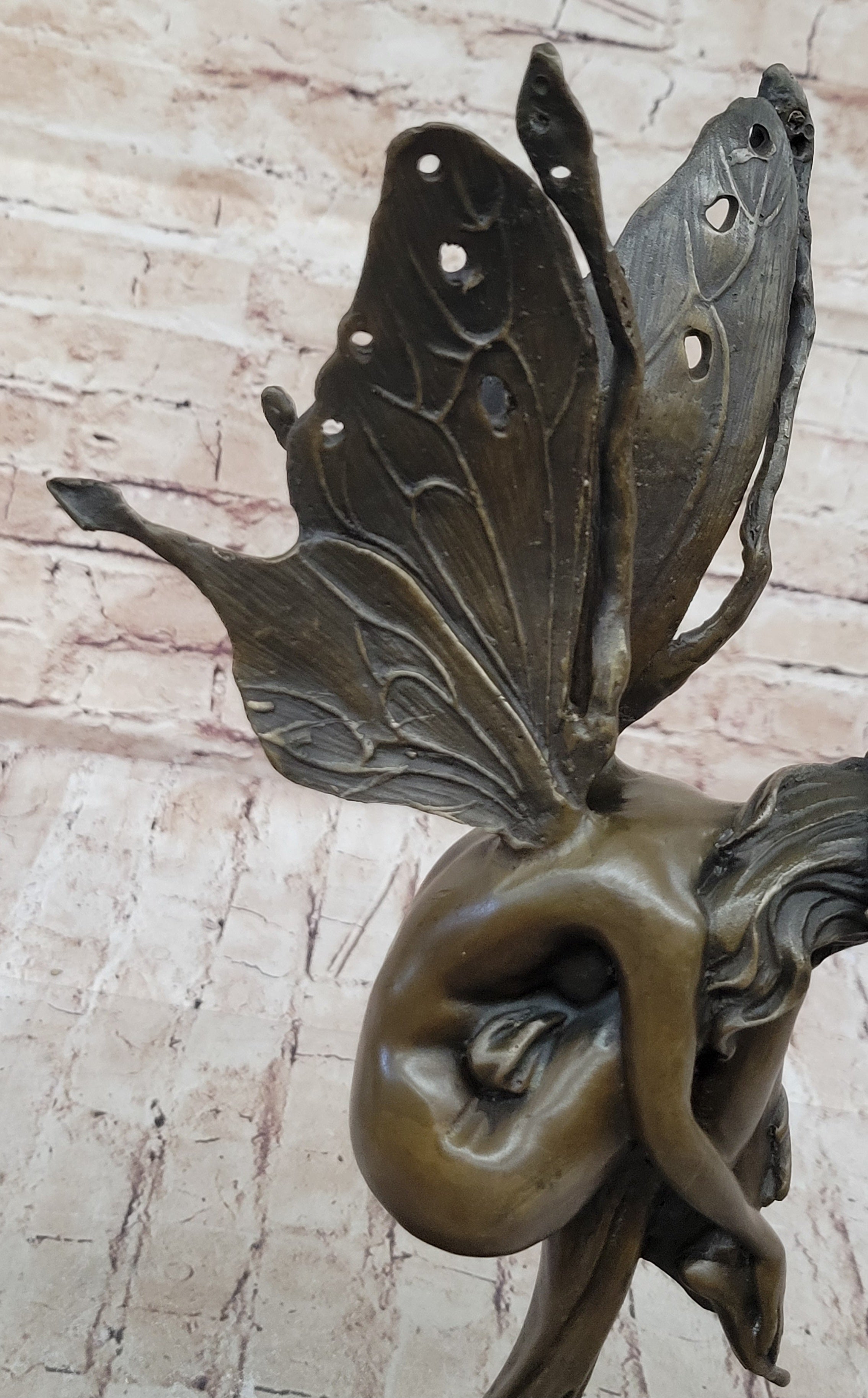 Sleeping Winged Fairy Angel Nymph Bronze Sculpture 15.5" x 6"