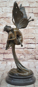 Sleeping Winged Fairy Angel Nymph Bronze Sculpture 15.5" x 6"