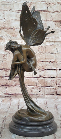 Sleeping Winged Fairy Angel Nymph Bronze Sculpture 15.5" x 6"