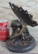 Sleeping Fairy Winged Angel Girl Bronze Sculpture 9.5" x 6.5"