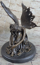 Sleeping Fairy Winged Angel Girl Bronze Sculpture 9.5" x 6.5"
