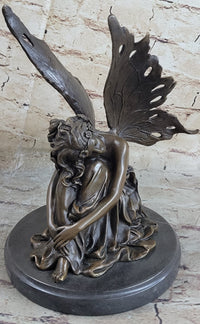 Sleeping Fairy Winged Angel Girl Bronze Sculpture 9.5" x 6.5"