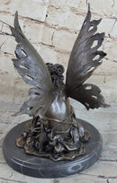 Sleeping Fairy Winged Angel Girl Bronze Sculpture 9.5" x 6.5"