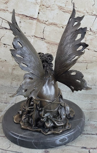 Sleeping Fairy Winged Angel Girl Bronze Sculpture 9.5" x 6.5"