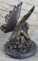 Sleeping Fairy Winged Angel Girl Bronze Sculpture 9.5" x 6.5"