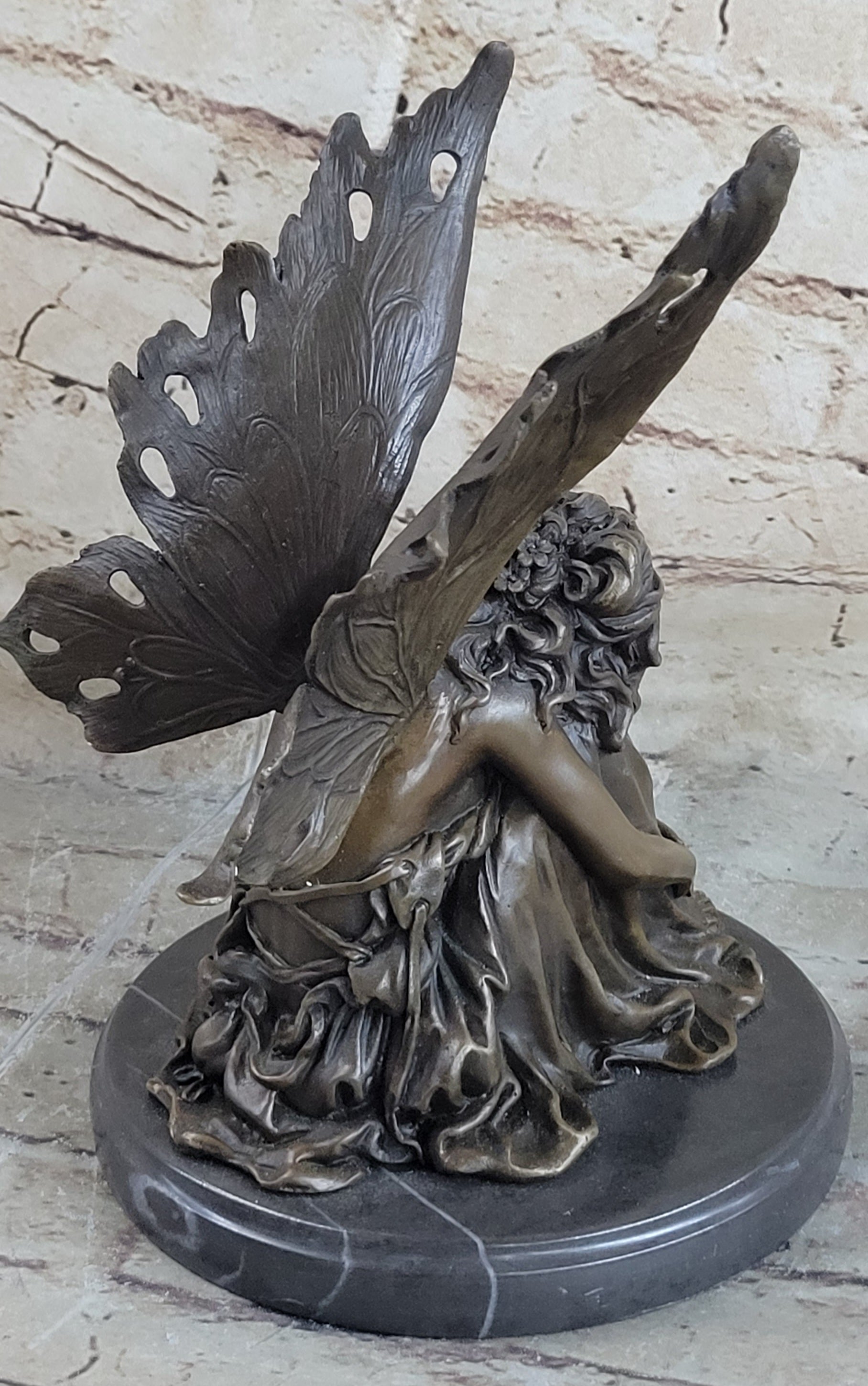 Sleeping Fairy Winged Angel Girl Bronze Sculpture 9.5" x 6.5"