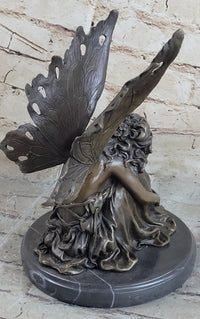 Sleeping Fairy Winged Angel Girl Bronze Sculpture 9.5" x 6.5"
