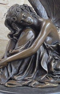 Sleeping Fairy Winged Angel Girl Bronze Sculpture 9.5" x 6.5"