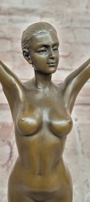 Art Nouveau Bronze Gymnast Sculpture: Woman with Hoop on Marble Base