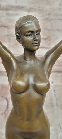 Art Nouveau Bronze Gymnast Sculpture: Woman with Hoop on Marble Base