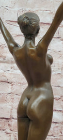 Art Nouveau Bronze Gymnast Sculpture: Woman with Hoop on Marble Base