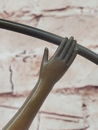 Art Nouveau Bronze Gymnast Sculpture: Woman with Hoop on Marble Base