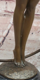 Art Nouveau Bronze Gymnast Sculpture: Woman with Hoop on Marble Base