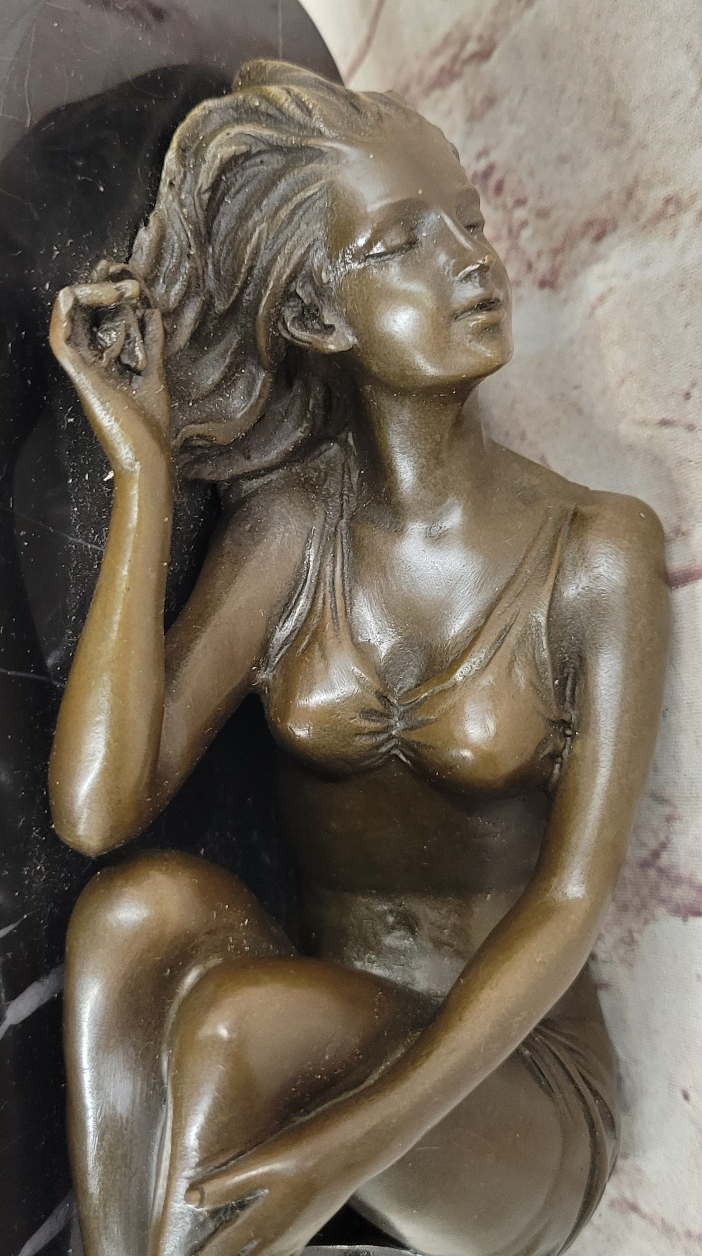 Hot Cast Bronze Sculpture Art Girl Laying Down Sleeping