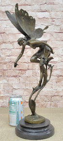 Mythical Fairy Nymph Flower Floral Scene Bronze Statue Sculpture Marble Base Art 19" x 7"