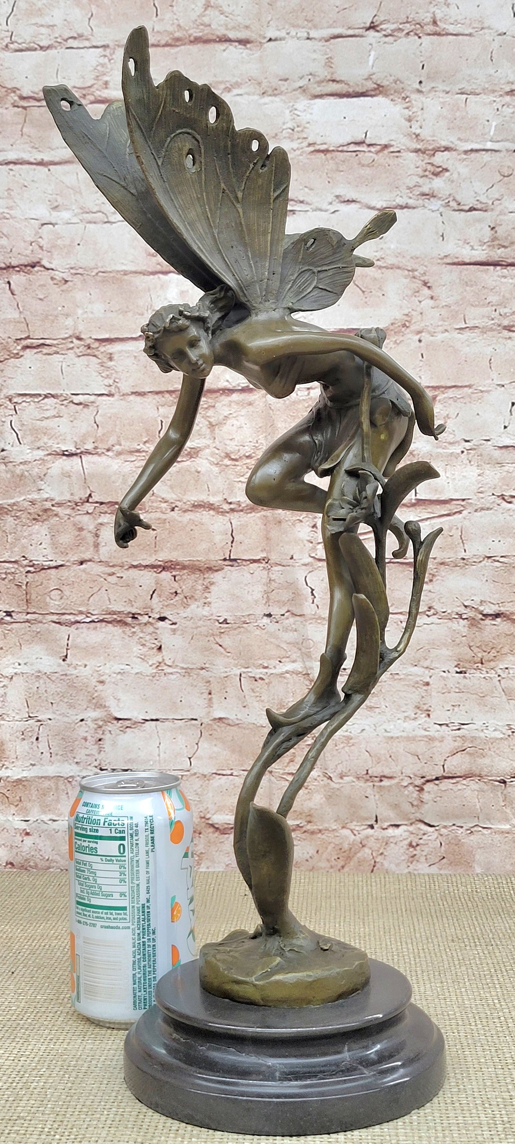 Mythical Fairy Nymph Flower Floral Scene Bronze Statue Sculpture Marble Base Art 19" x 7"