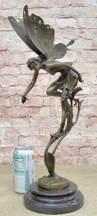 Mythical Fairy Nymph Flower Floral Scene Bronze Statue Sculpture Marble Base Art 19" x 7"
