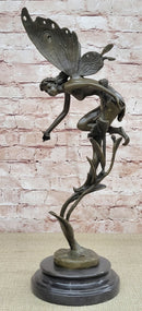 Mythical Fairy Nymph Flower Floral Scene Bronze Statue Sculpture Marble Base Art 19" x 7"