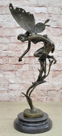 Mythical Fairy Nymph Flower Floral Scene Bronze Statue Sculpture Marble Base Art 19" x 7"