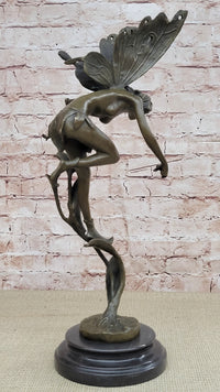 Mythical Fairy Nymph Flower Floral Scene Bronze Statue Sculpture Marble Base Art 19" x 7"