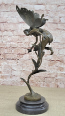 Mythical Fairy Nymph Flower Floral Scene Bronze Statue Sculpture Marble Base Art 19" x 7"