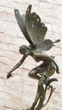 Mythical Fairy Nymph Flower Floral Scene Bronze Statue Sculpture Marble Base Art 19" x 7"