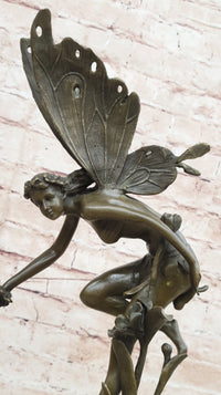 Mythical Fairy Nymph Flower Floral Scene Bronze Statue Sculpture Marble Base Art 19" x 7"