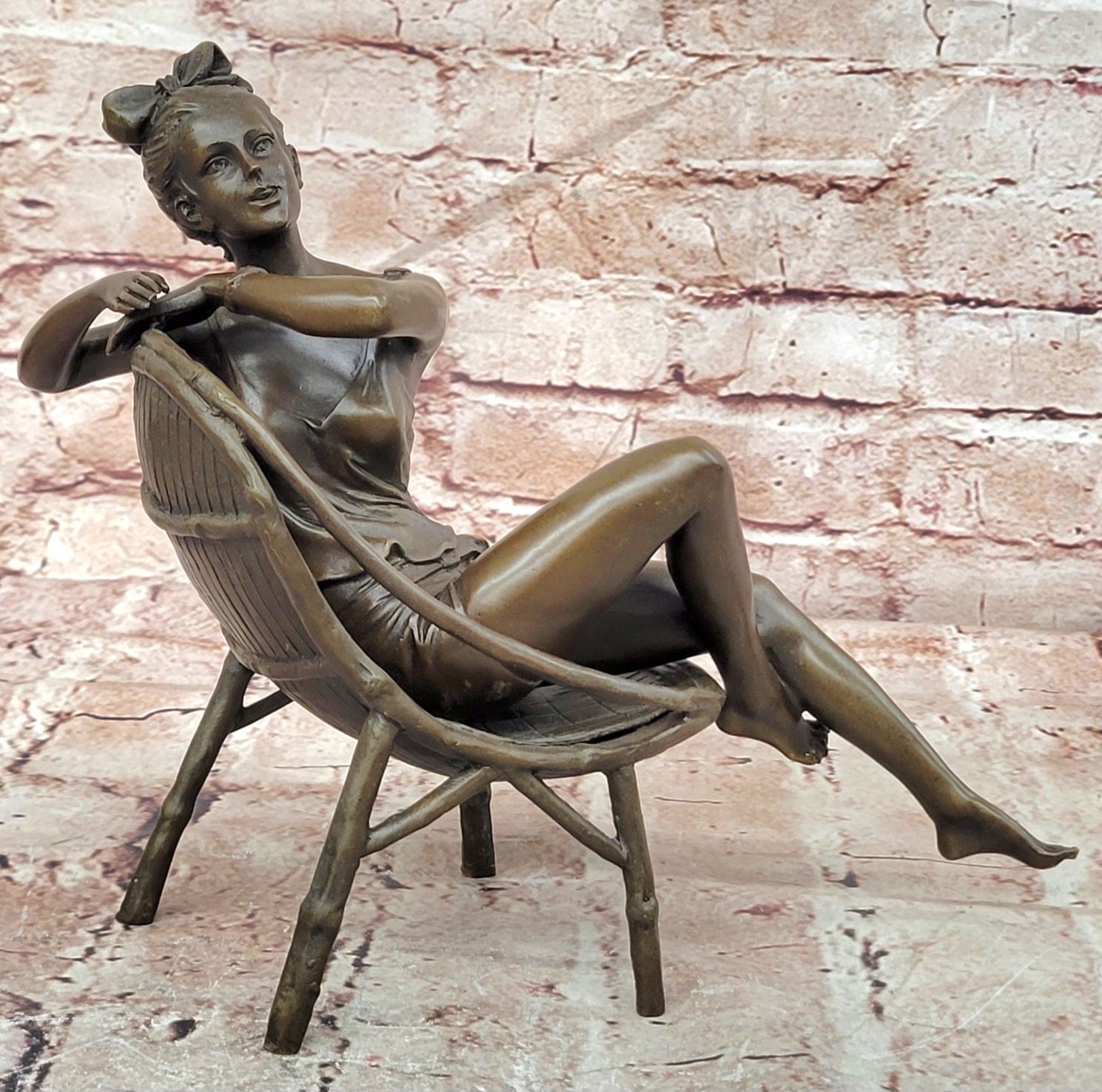 Modern Girl Bronze Statue and Figurine by Mavchi Handmade Metal Sculpture