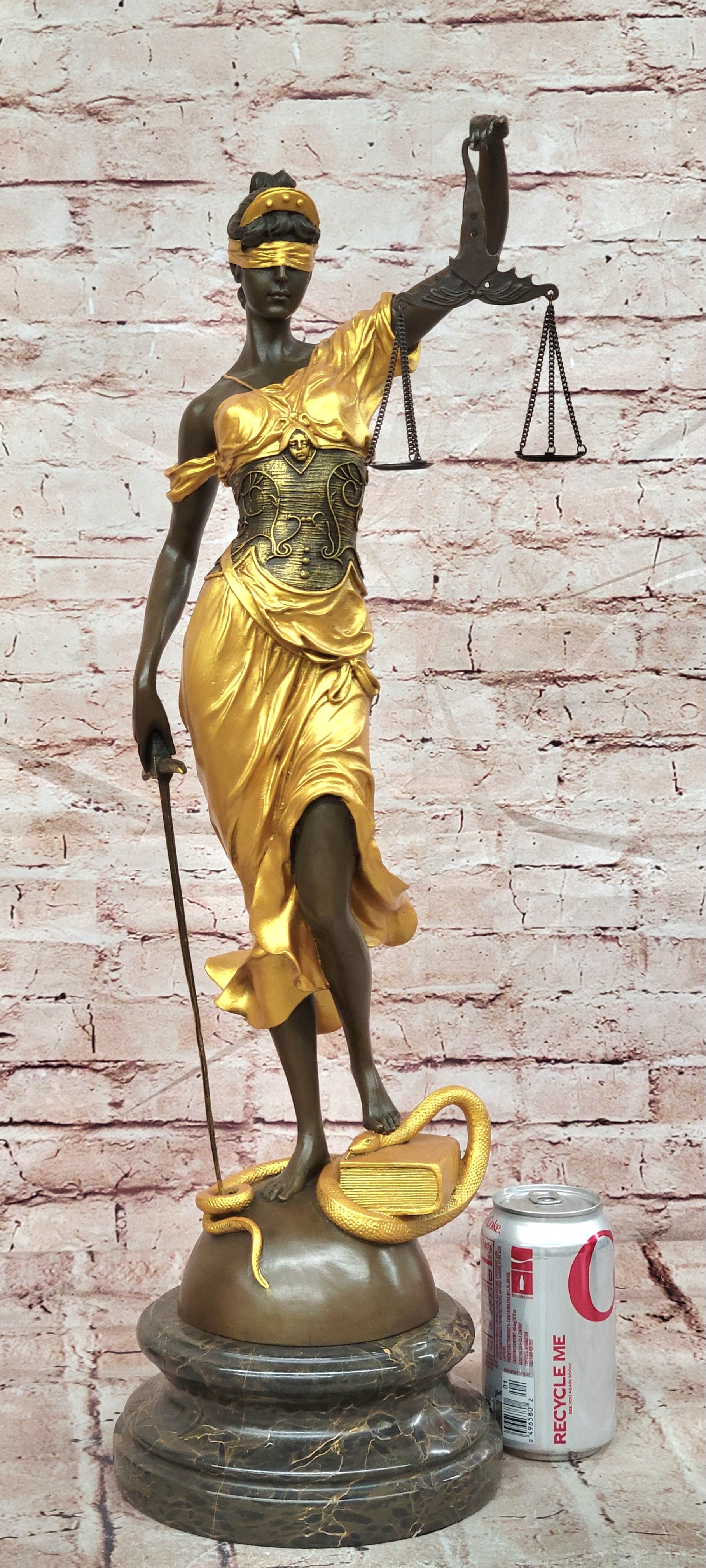 Blind Justice Gold Patina Themis, the Goddess of Justice by Mayer Bronze Sculpture