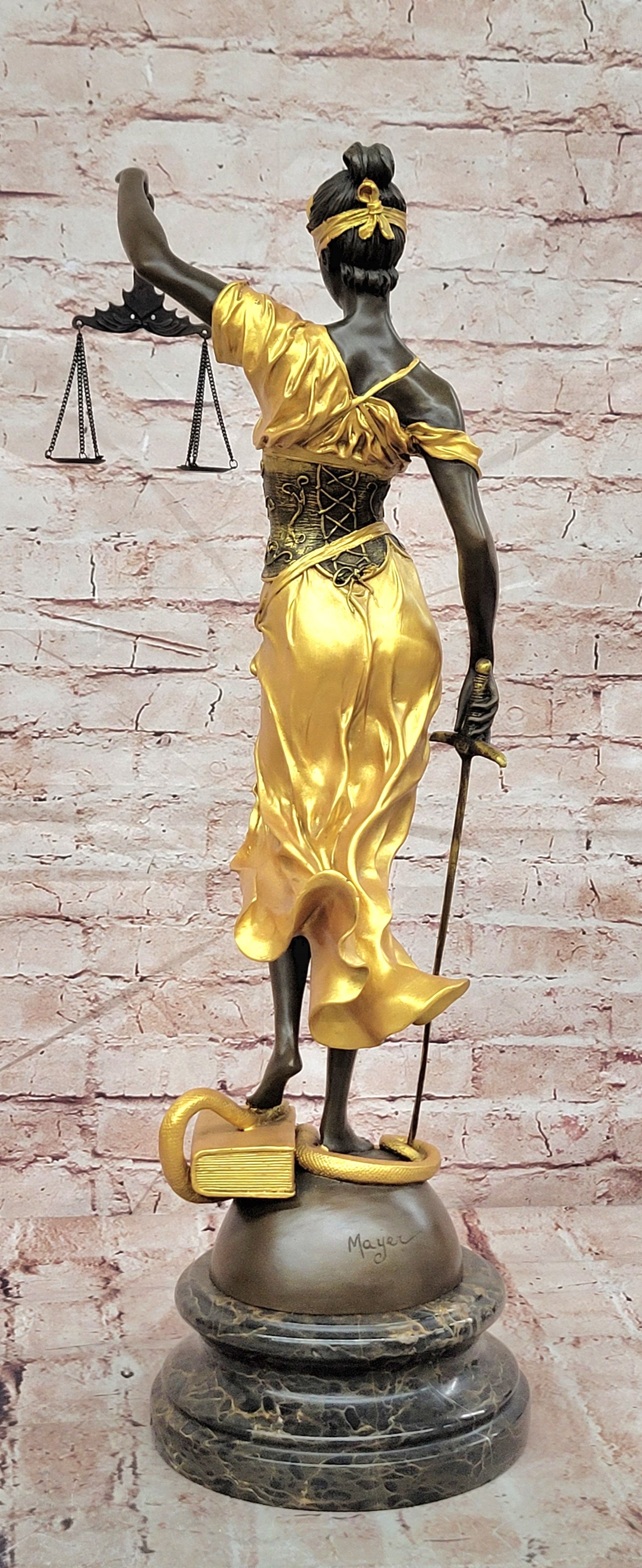 Blind Justice Gold Patina Themis, the Goddess of Justice by Mayer Bronze Sculpture
