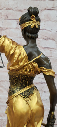 Blind Justice Gold Patina Themis, the Goddess of Justice by Mayer Bronze Sculpture