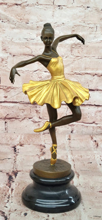 Elegant Art Nouveau Bronze Ballerina Statue: Brown and Gold Patina Dancer Sculpture