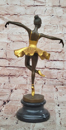 Elegant Art Nouveau Bronze Ballerina Statue: Brown and Gold Patina Dancer Sculpture