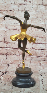 Elegant Art Nouveau Bronze Ballerina Statue: Brown and Gold Patina Dancer Sculpture