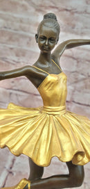 Elegant Art Nouveau Bronze Ballerina Statue: Brown and Gold Patina Dancer Sculpture