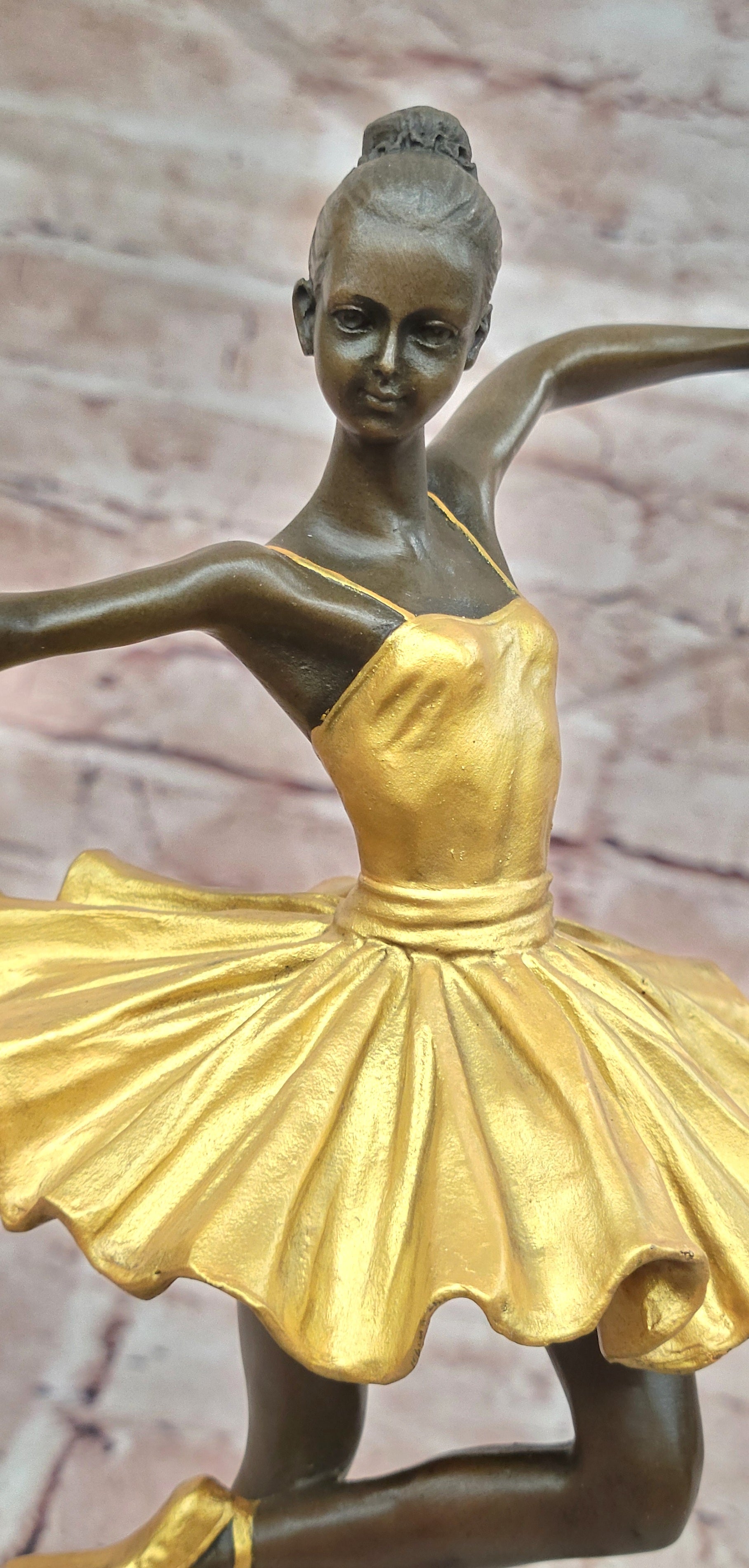 Elegant Art Nouveau Bronze Ballerina Statue: Brown and Gold Patina Dancer Sculpture