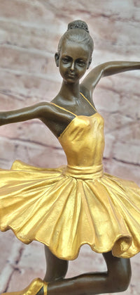 Elegant Art Nouveau Bronze Ballerina Statue: Brown and Gold Patina Dancer Sculpture