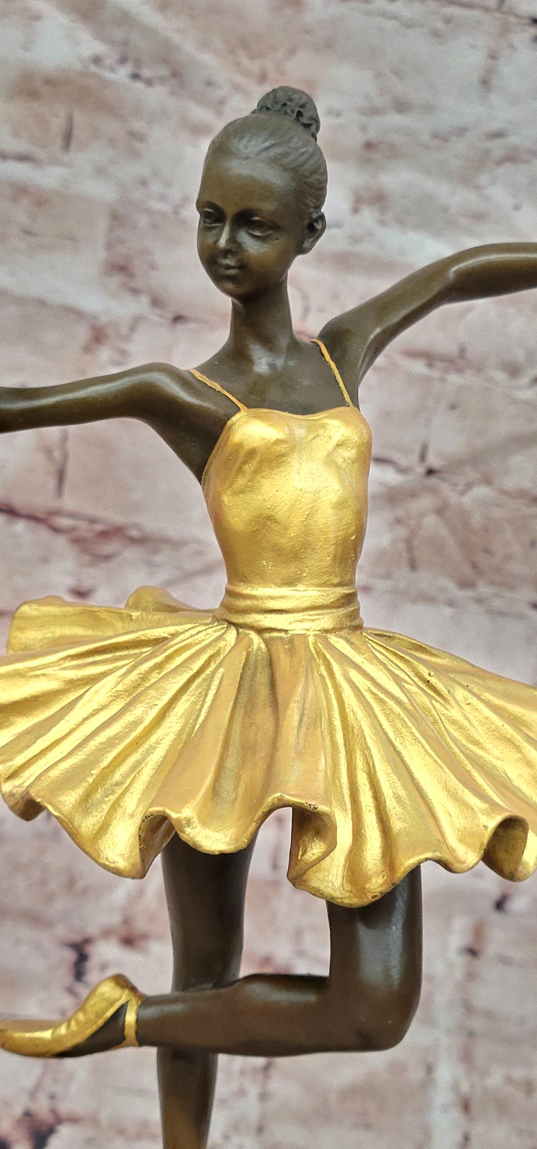 Elegant Art Nouveau Bronze Ballerina Statue: Brown and Gold Patina Dancer Sculpture