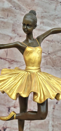 Elegant Art Nouveau Bronze Ballerina Statue: Brown and Gold Patina Dancer Sculpture