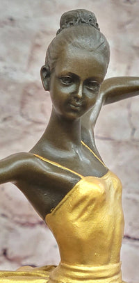Elegant Art Nouveau Bronze Ballerina Statue: Brown and Gold Patina Dancer Sculpture
